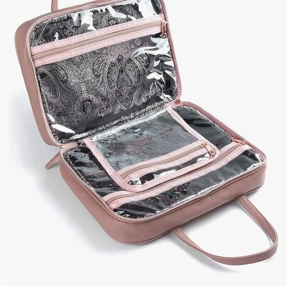 Chic Quilted‎ Leather Large Travel Toiletry Bag in Pink